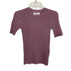 NWT Ba&sh Pull Zoe Ribbed Metallic Short Sleeve Top Mauve Pink Size XS